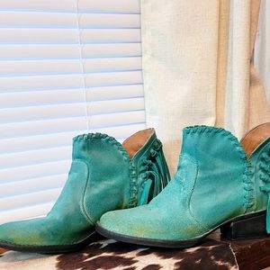 Circle G teal fringe booties